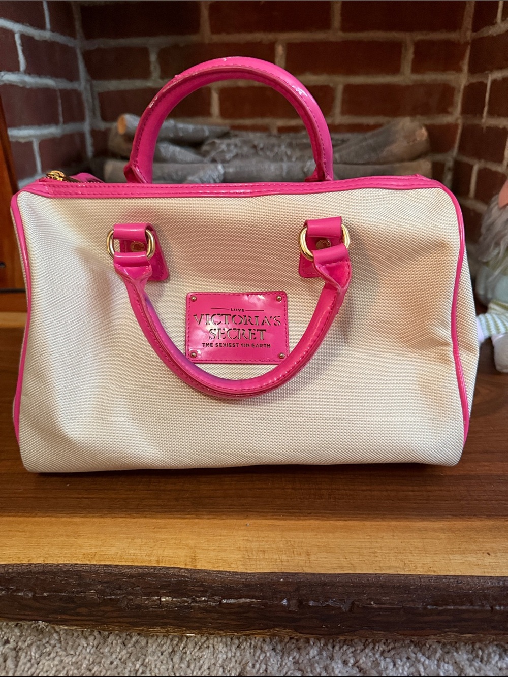 Victoria's Secret Cream Cosmetic Bag with Hot Pink Trim